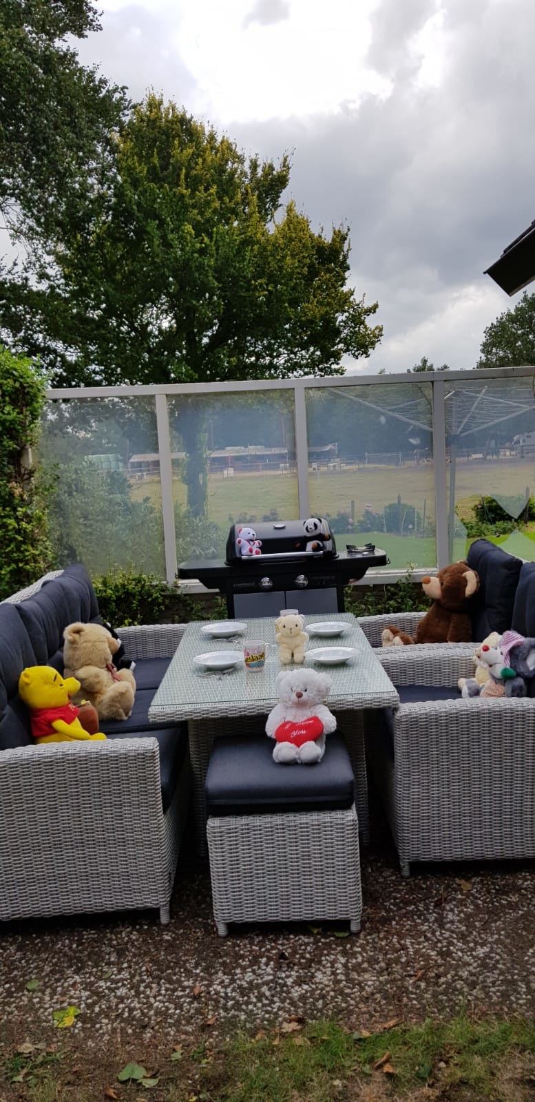Door deze super mooie en fijn zittende lounge set kan de berenfamilie lekker buiten barbecuen