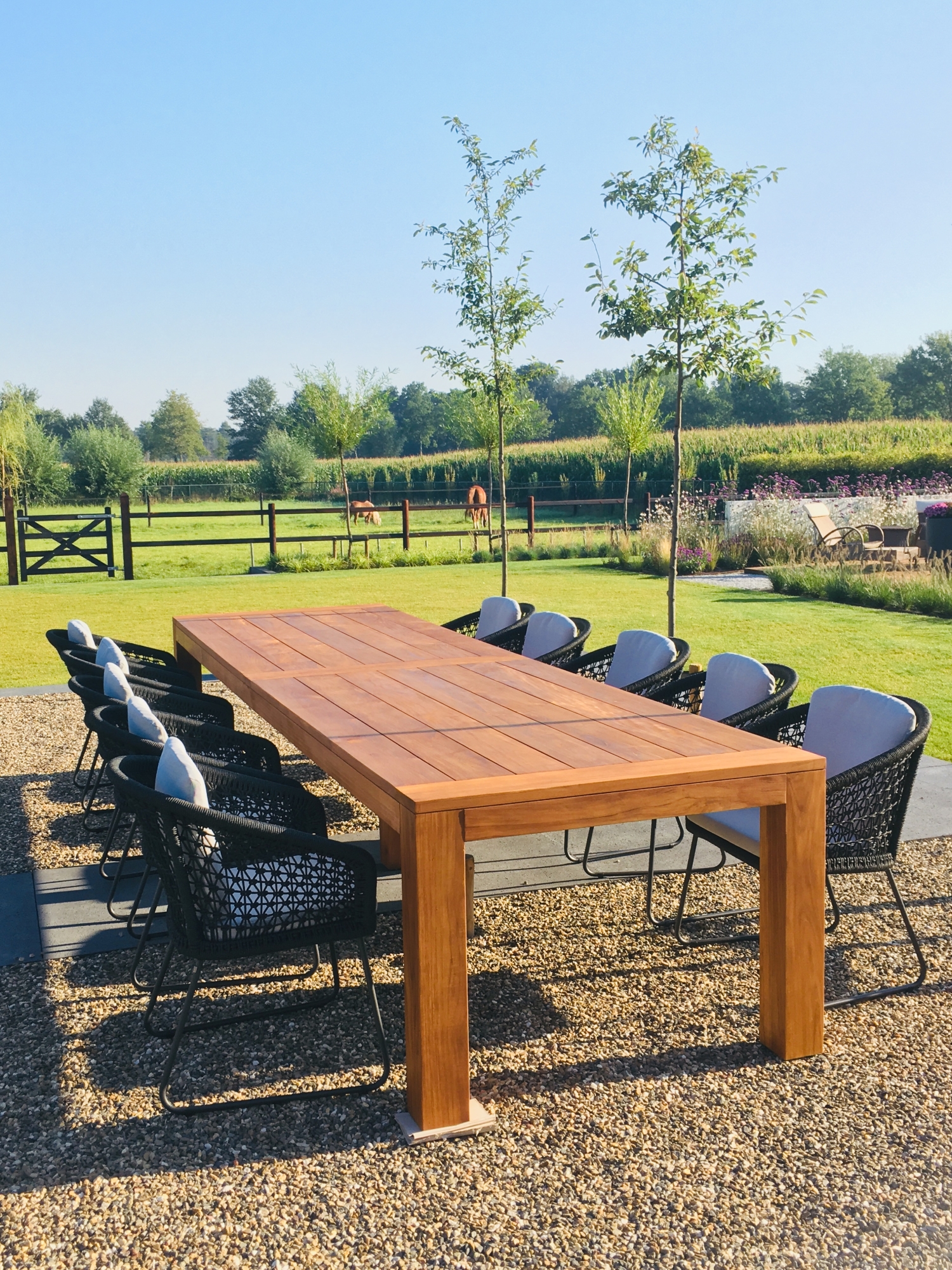 Deze prachtige 4 meter lange teak tafel verdient deze plek!