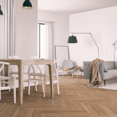 Nieuwe kleur visgraat vloer in woonkamer