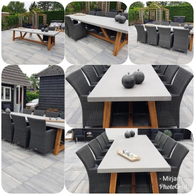 Wat vinden jullie van onze prachtige, stoere, grote tafel met 8 stoelen?