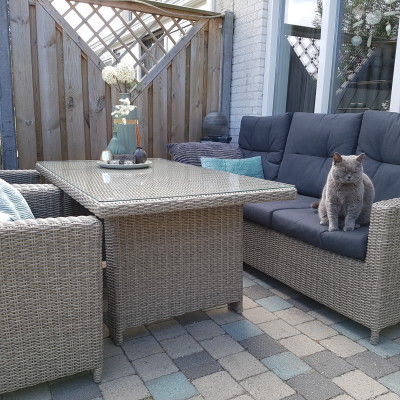 Ook de poes is blij met het nieuwe loungeset!