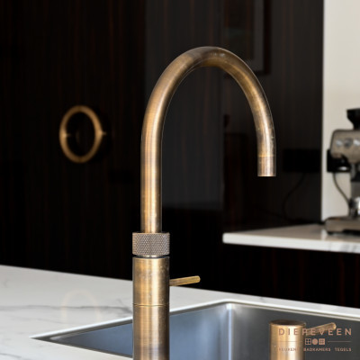 Messing Patina Quooker kraan met bijpassend zeeppompje