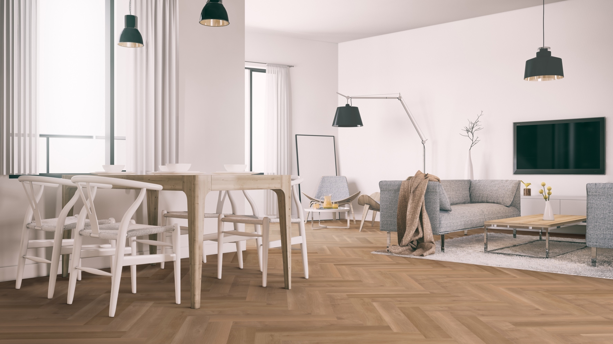 Nieuwe kleur visgraat vloer in woonkamer