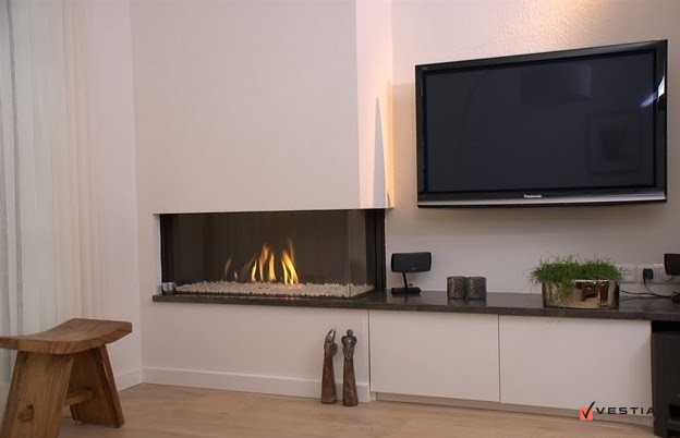 Moderne gashaard vanuit de hoek in wandcombinatie
