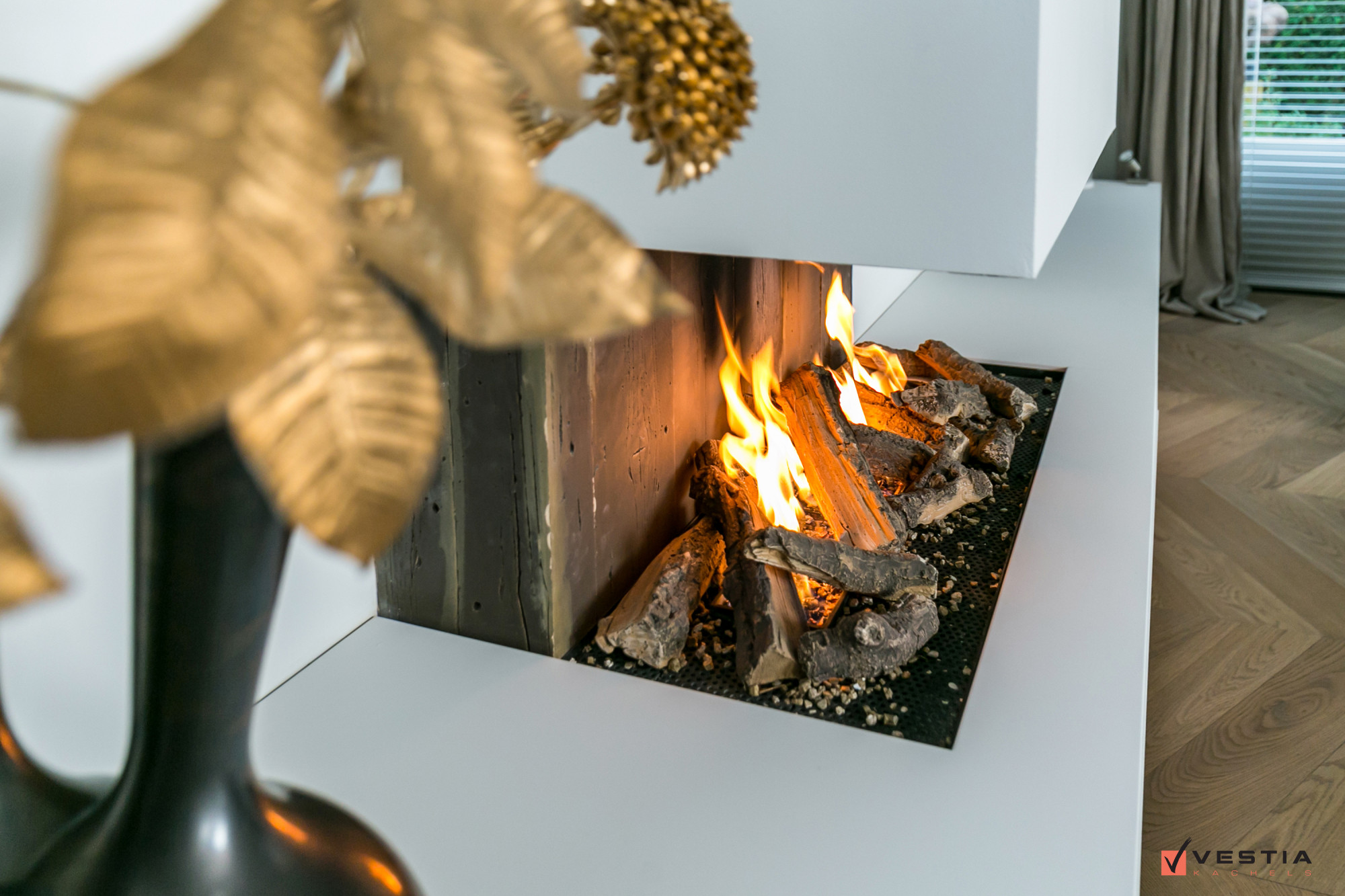 Open gashaard concept met stoere steigerhout achterwand