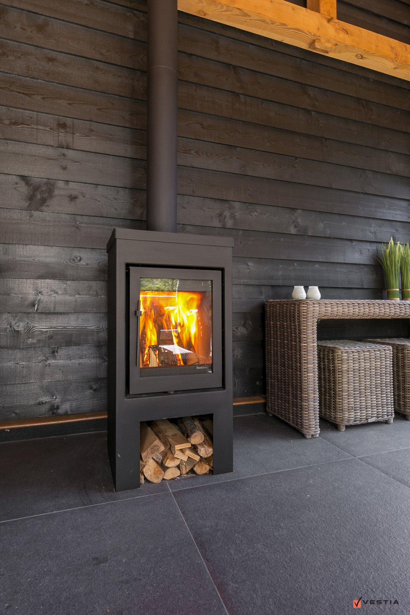 Ultieme buitenwarmte van een houtkachel