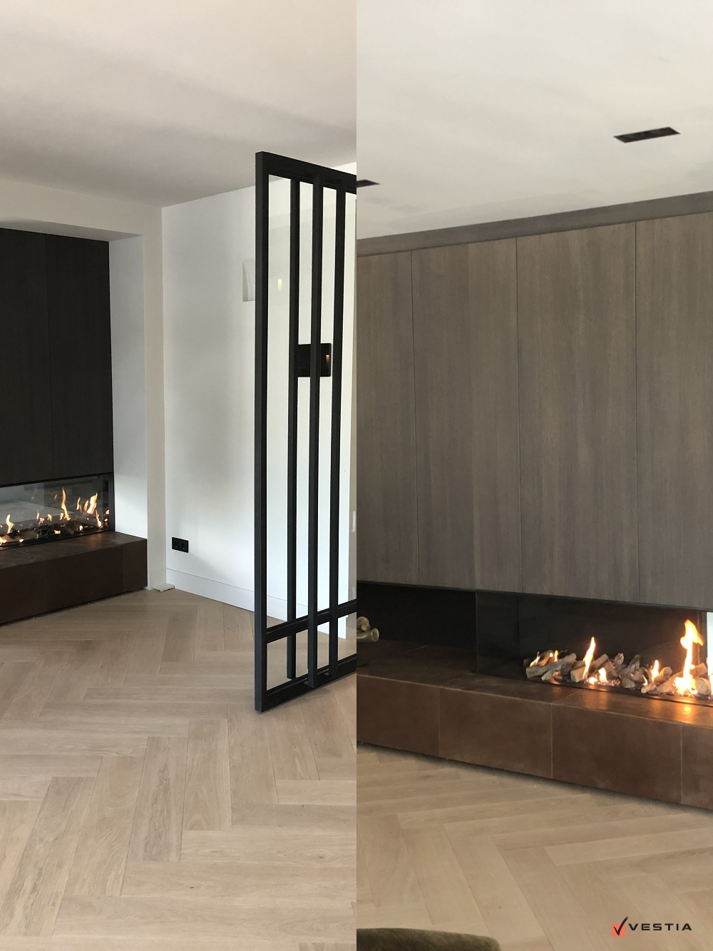 Uniek wandconcept met maatwerk gashaard roomdivider